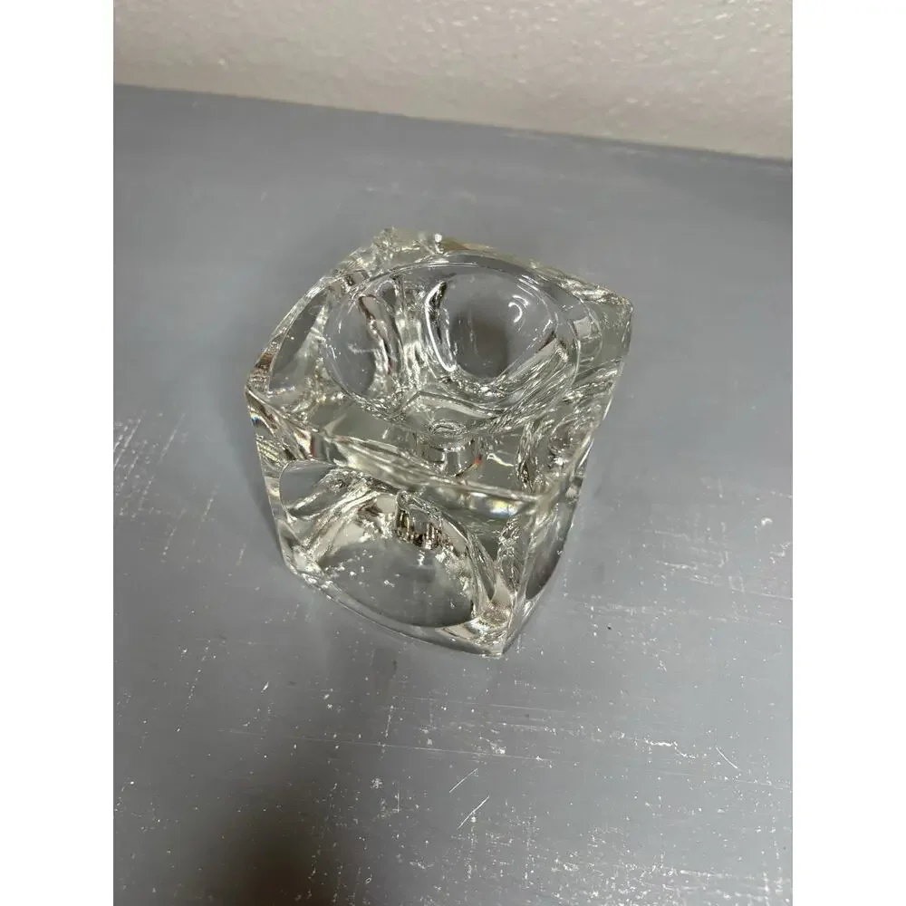 MCM RUDOLF JURNIKL Bohemian Glass Cube Optic Candle Holder Taper Or Votives